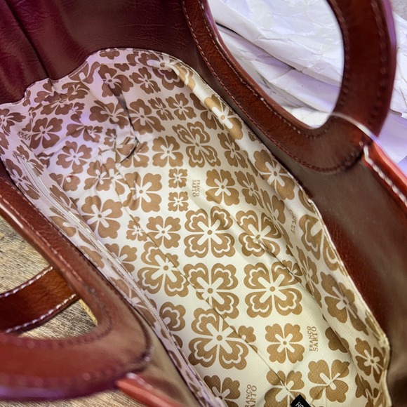 Franco Sarto Raffia Straw Tote Bag Top Handle Brown Leather Trim Natural NWT - Picture 8 of 9